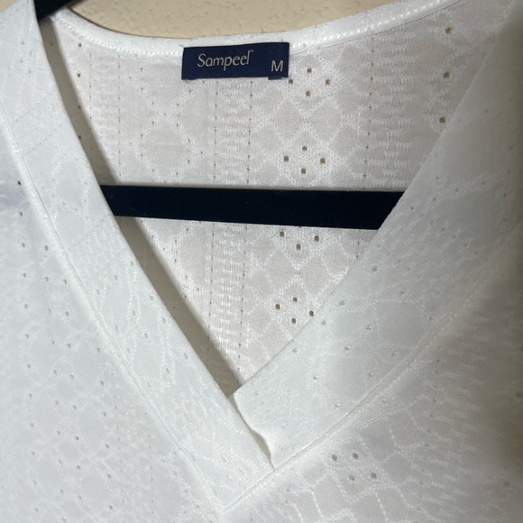 SAMPEEL Women’s Eyelet Crossed V Neck T Shirts Loose Casual Short Sleeve Size M - Picture 8 of 9